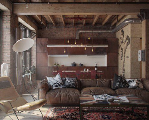 loft home Zona Cucina e Divano in Pelle