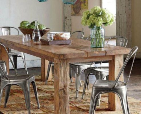 tavolo rustico in legno da recupero piede quadrato