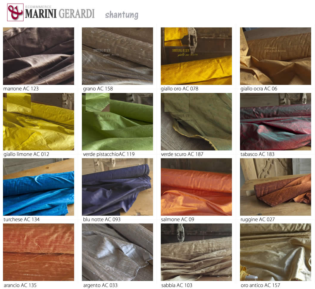 Dupioni Shantung seta pura tabella 16 colori Disponibilità Immediada