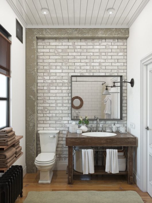 loft arredamento industrial chic bagno e specchiera