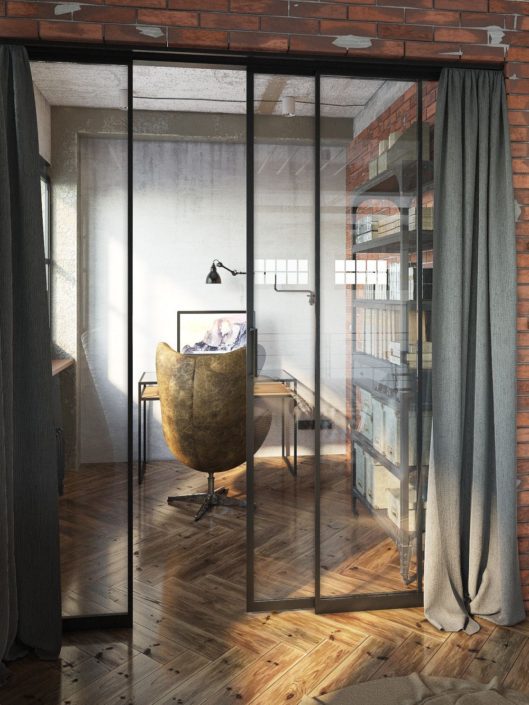 loft arredamento industrial chic studio privato con libreria